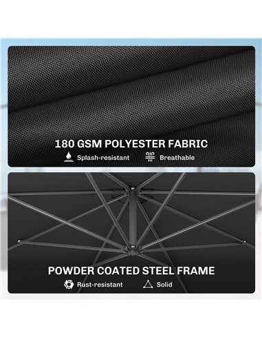 Outsunny 3 m Overhanging Cantilever Parasol, with Cross Base - Black