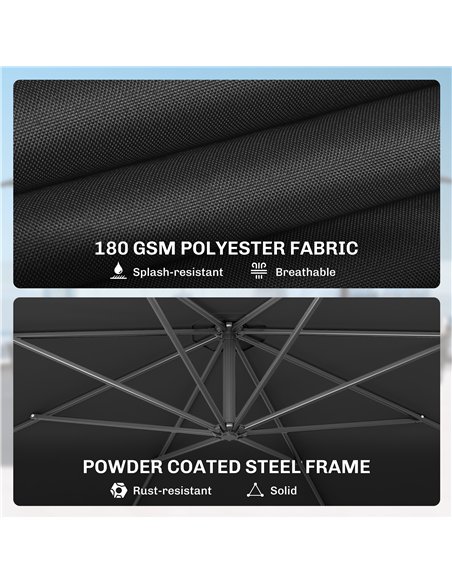 Outsunny 3 m Overhanging Cantilever Parasol, with Cross Base - Black - pic 187901 | FastDaddyshop