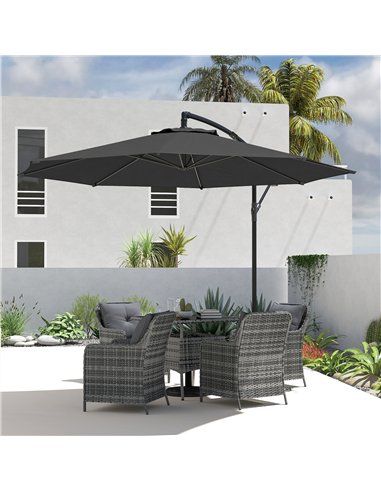 Outsunny 3 m Overhanging Cantilever Parasol, with Cross Base - Black