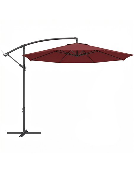Outsunny 3 m Overhanging Cantilever Parasol, with Cross Base - Wine Red - pic 187906 | FastDaddyshop