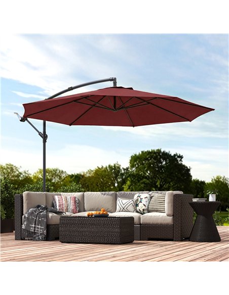 Outsunny 3 m Overhanging Cantilever Parasol, with Cross Base - Wine Red - pic 187907 | FastDaddyshop