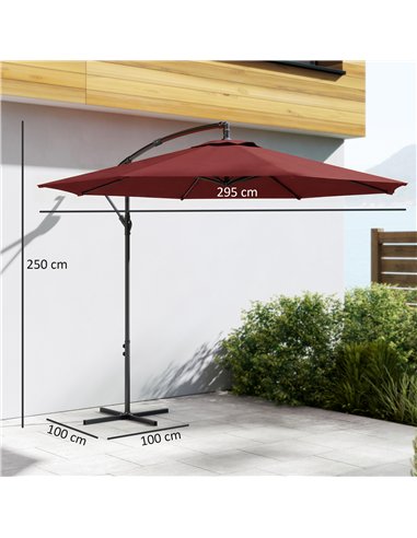 Outsunny 3 m Overhanging Cantilever Parasol, with Cross Base - Wine Red