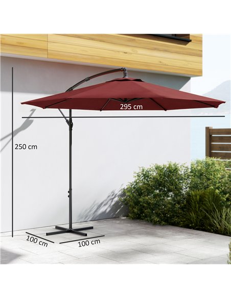 Outsunny 3 m Overhanging Cantilever Parasol, with Cross Base - Wine Red - pic 187908 | FastDaddyshop