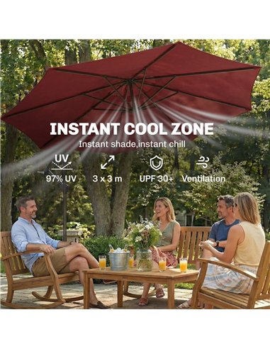 Outsunny 3 m Overhanging Cantilever Parasol, with Cross Base - Wine Red