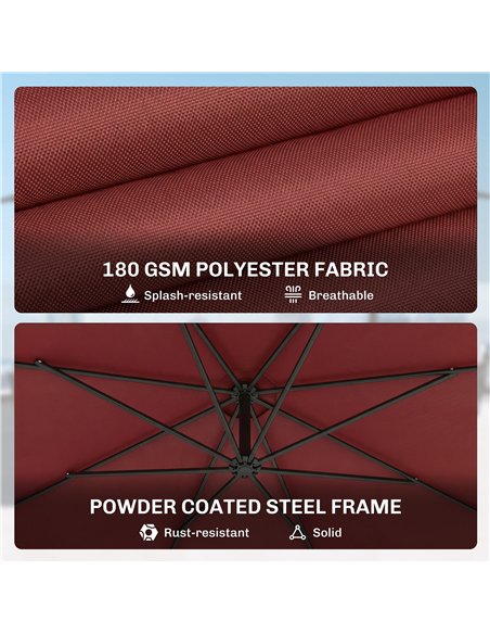 Outsunny 3 m Overhanging Cantilever Parasol, with Cross Base - Wine Red - pic 187910 | FastDaddyshop