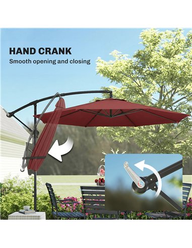Outsunny 3 m Overhanging Cantilever Parasol, with Cross Base - Wine Red