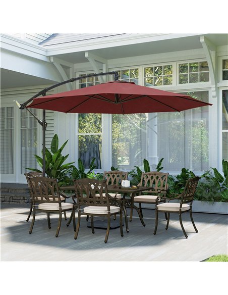 Outsunny 3 m Overhanging Cantilever Parasol, with Cross Base - Wine Red - pic 187913 | FastDaddyshop
