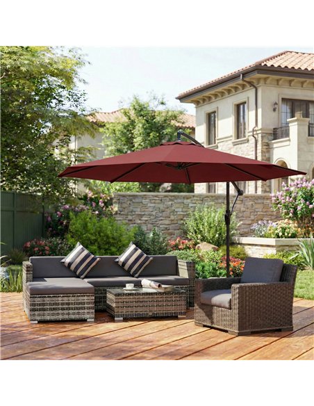 Outsunny 3 m Overhanging Cantilever Parasol, with Cross Base - Wine Red - pic 187914 | FastDaddyshop