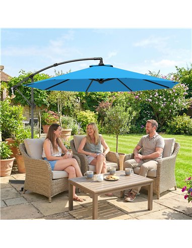Outsunny 3m Overhanging Cantilever Parasol, with Cross Base - Blue