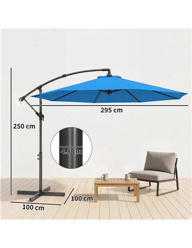 Outsunny 3m Overhanging Cantilever Parasol, with Cross Base - Blue