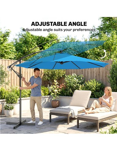 Outsunny 3m Overhanging Cantilever Parasol, with Cross Base - Blue