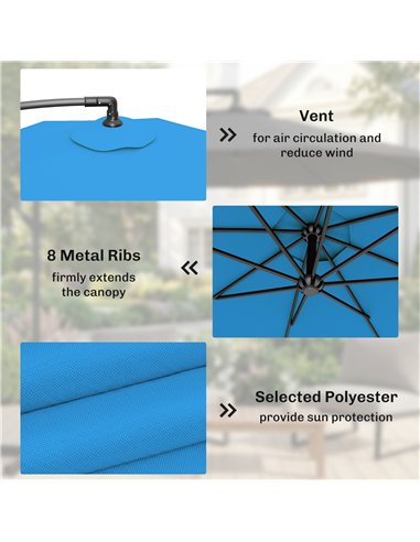 Outsunny 3m Overhanging Cantilever Parasol, with Cross Base - Blue
