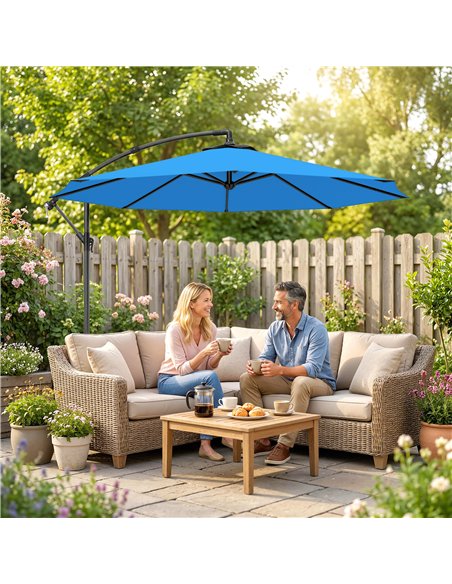 Outsunny 3m Overhanging Cantilever Parasol, with Cross Base - Blue - pic 187921 | FastDaddyshop