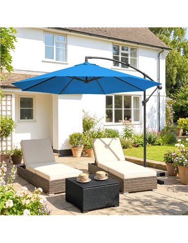 Outsunny 3m Overhanging Cantilever Parasol, with Cross Base - Blue