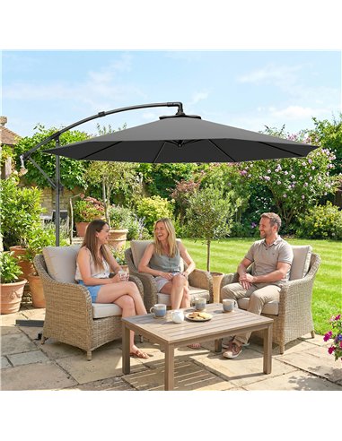 Outsunny 3m Overhanging Cantilever Parasol, with Cross Base - Grey