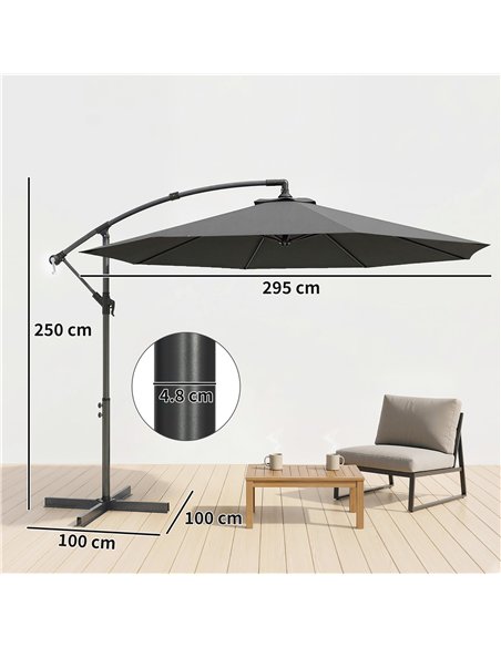 Outsunny 3m Overhanging Cantilever Parasol, with Cross Base - Grey - pic 187926 | FastDaddyshop