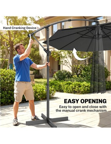Outsunny 3m Overhanging Cantilever Parasol, with Cross Base - Grey