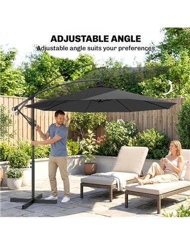 Outsunny 3m Overhanging Cantilever Parasol, with Cross Base - Grey