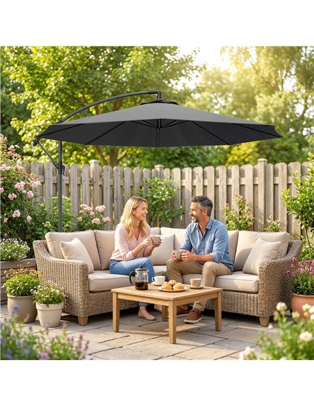 Outsunny 3m Overhanging Cantilever Parasol, with Cross Base - Grey - pic 187930 | FastDaddyshop