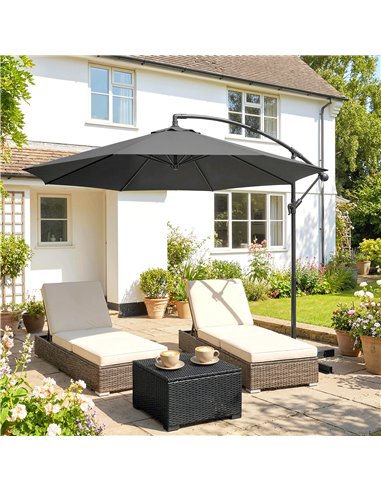 Outsunny 3m Overhanging Cantilever Parasol, with Cross Base - Grey