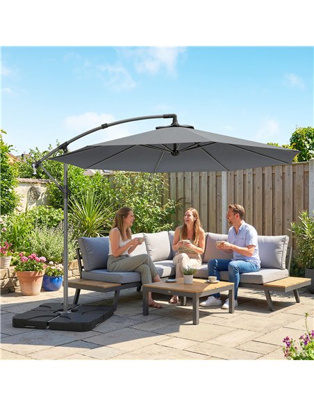 Outsunny 3m Overhanging Parasol, with Base, Weights and Cover - Dark Grey - pic 187934 | FastDaddyshop