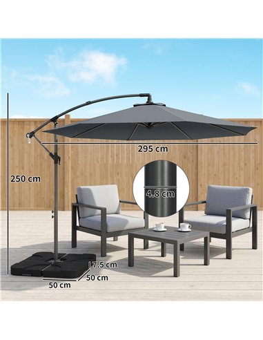 Outsunny 3m Overhanging Parasol, with Base, Weights and Cover - Dark Grey
