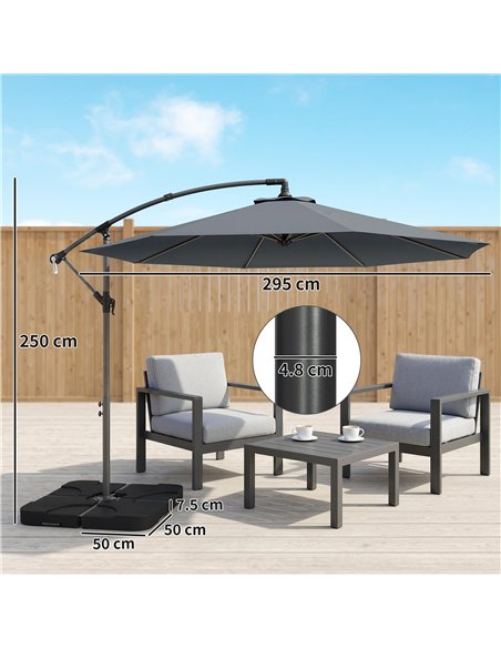 Outsunny 3m Overhanging Parasol, with Base, Weights and Cover - Dark Grey - pic 187935 | FastDaddyshop
