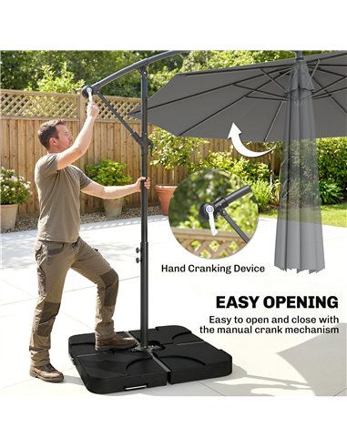 Outsunny 3m Overhanging Parasol, with Base, Weights and Cover - Dark Grey