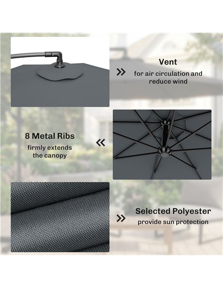 Outsunny 3m Overhanging Parasol, with Base, Weights and Cover - Dark Grey - pic 187938 | FastDaddyshop