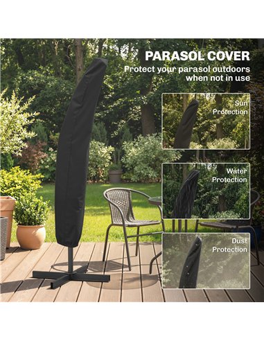 Outsunny 3m Overhanging Parasol, with Base, Weights and Cover - Dark Grey