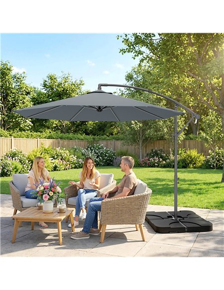 Outsunny 3m Overhanging Parasol, with Base, Weights and Cover - Dark Grey - pic 187940 | FastDaddyshop
