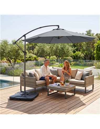 Outsunny 3m Overhanging Parasol, with Base, Weights and Cover - Dark Grey