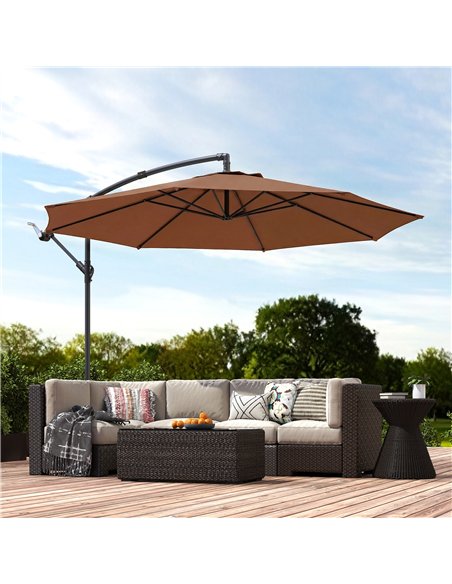 Outsunny 3 m Overhanging Cantilever Parasol, with Cross Base - Coffee - pic 187943 | FastDaddyshop