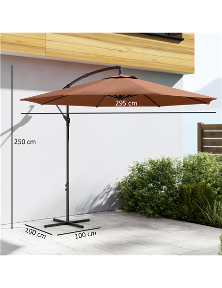 Outsunny 3 m Overhanging Cantilever Parasol, with Cross Base - Coffee - pic 187944 | FastDaddyshop