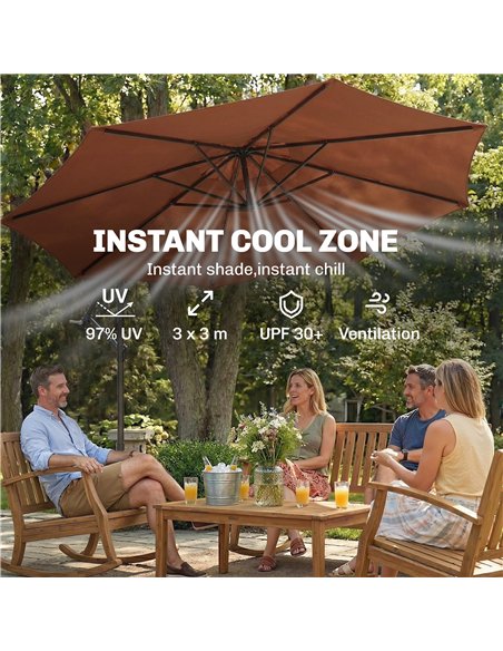 Outsunny 3 m Overhanging Cantilever Parasol, with Cross Base - Coffee - pic 187945 | FastDaddyshop