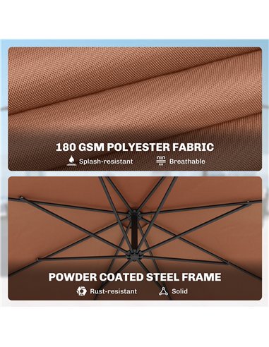 Outsunny 3 m Overhanging Cantilever Parasol, with Cross Base - Coffee
