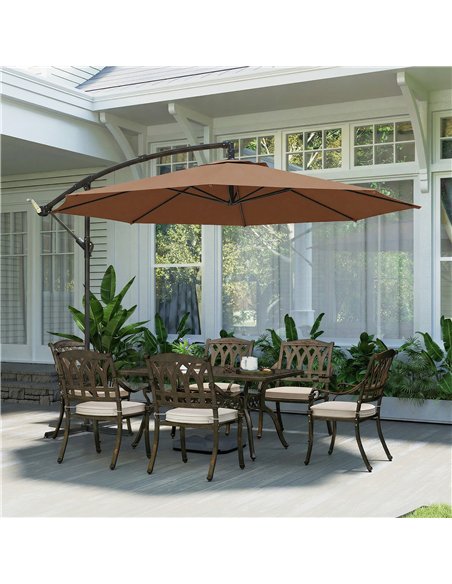 Outsunny 3 m Overhanging Cantilever Parasol, with Cross Base - Coffee - pic 187949 | FastDaddyshop