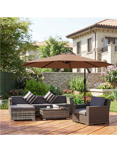 Outsunny 3 m Overhanging Cantilever Parasol, with Cross Base - Coffee - pic 187950 | FastDaddyshop