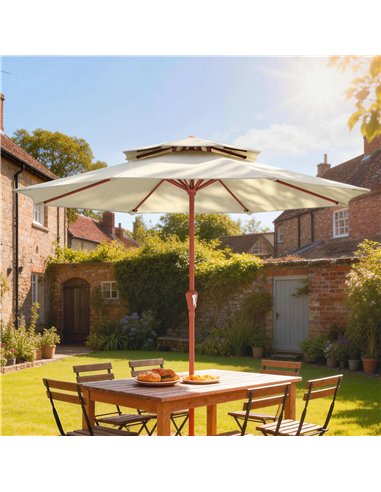 Outsunny 2.7 m Garden Parasol with Double Top Outdoor Market Table Umbrella with Crank System, Cream White