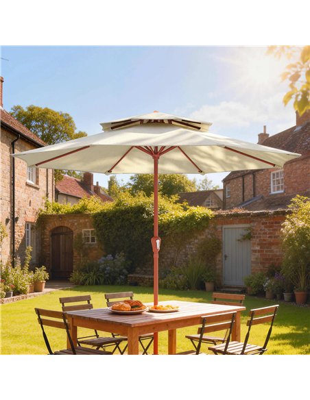 Outsunny 2.7 m Garden Parasol with Double Top Outdoor Market Table Umbrella with Crank System, Cream White - pic 187952 | FastDaddyshop
