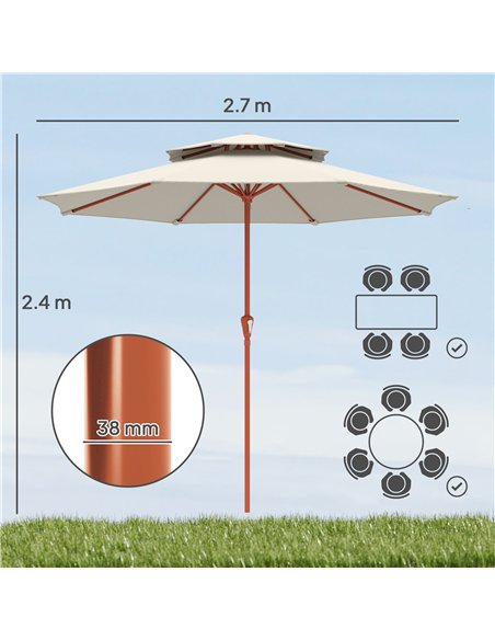 Outsunny 2.7 m Garden Parasol with Double Top Outdoor Market Table Umbrella with Crank System, Cream White - pic 187953 | FastDaddyshop