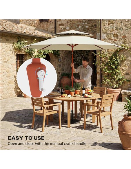 Outsunny 2.7 m Garden Parasol with Double Top Outdoor Market Table Umbrella with Crank System, Cream White - pic 187954 | FastDaddyshop