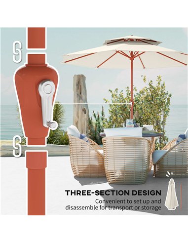Outsunny 2.7 m Garden Parasol with Double Top Outdoor Market Table Umbrella with Crank System, Cream White