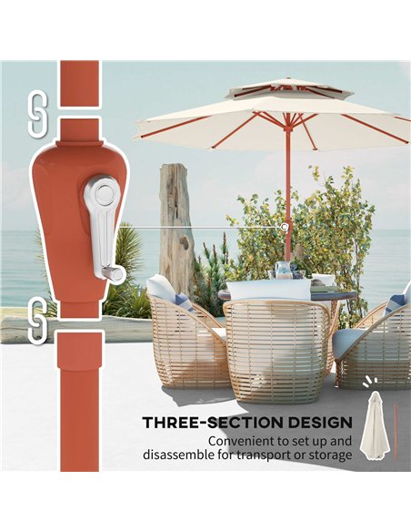 Outsunny 2.7 m Garden Parasol with Double Top Outdoor Market Table Umbrella with Crank System, Cream White - pic 187956 | FastDaddyshop