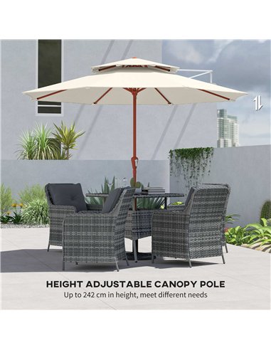 Outsunny 2.7 m Garden Parasol with Double Top Outdoor Market Table Umbrella with Crank System, Cream White