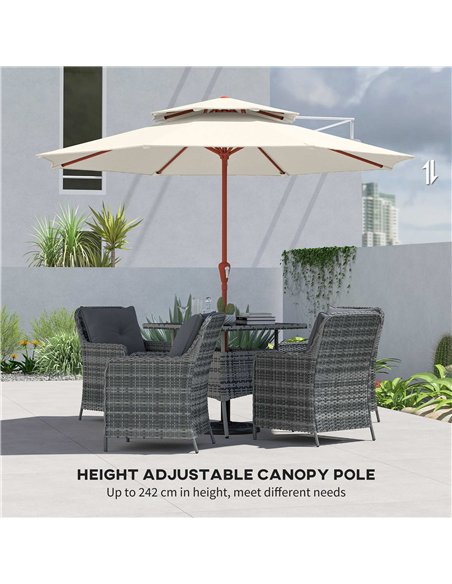 Outsunny 2.7 m Garden Parasol with Double Top Outdoor Market Table Umbrella with Crank System, Cream White - pic 187957 | FastDaddyshop