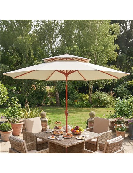 Outsunny 2.7 m Garden Parasol with Double Top Outdoor Market Table Umbrella with Crank System, Cream White - pic 187958 | FastDaddyshop