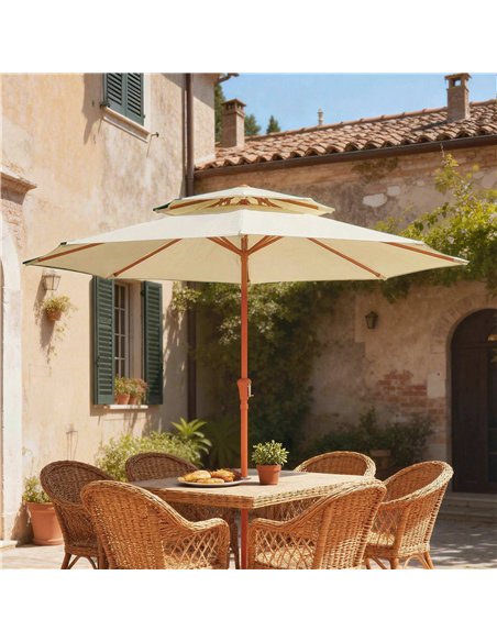 Outsunny 2.7 m Garden Parasol with Double Top Outdoor Market Table Umbrella with Crank System, Cream White - pic 187959 | FastDaddyshop