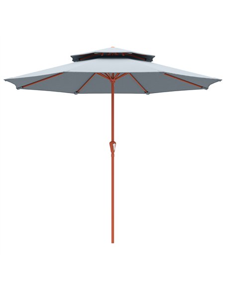 Outsunny 2.7 m Garden Parasol with Double Top Outdoor Market Table Umbrella with Crank System, Light Grey - pic 187960 | FastDaddyshop