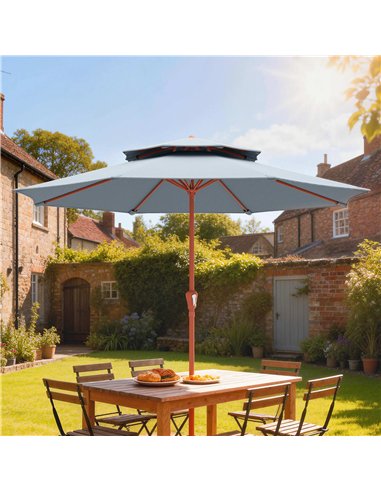 Outsunny 2.7 m Garden Parasol with Double Top Outdoor Market Table Umbrella with Crank System, Light Grey
